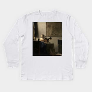 Woman with a Lute near a Window by Jan Vermeer Kids Long Sleeve T-Shirt